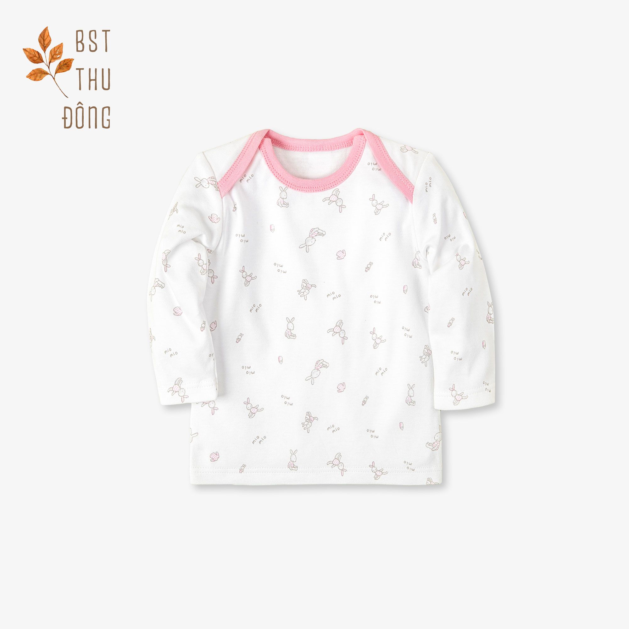 Áo sơ sinh tay dài cổ chồm Thỏ dày hồng