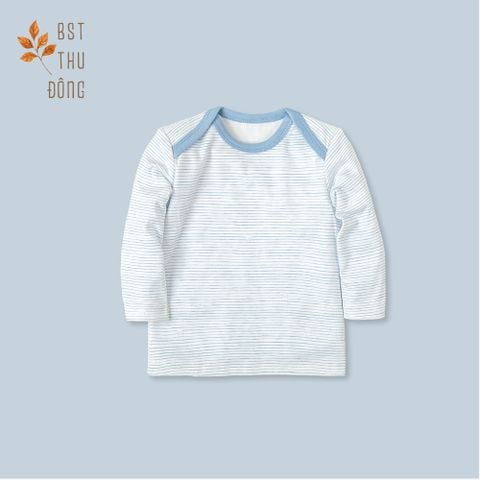 Áo sơ sinh tay dài cổ chồm Sọc dày xanh