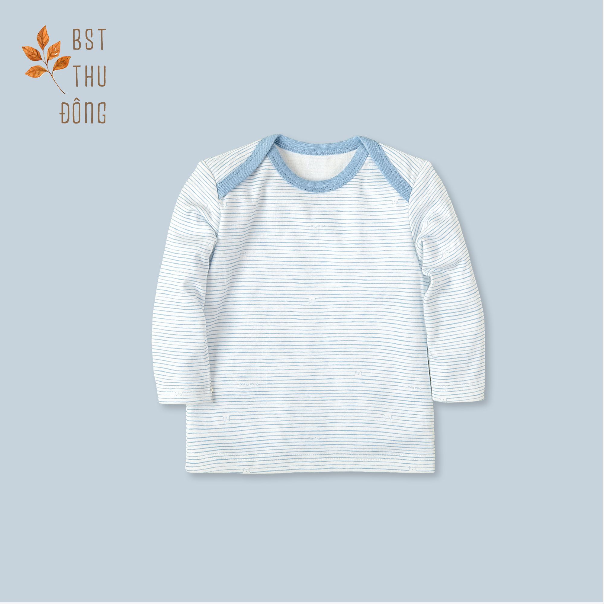 Áo sơ sinh tay dài cổ chồm Sọc dày xanh