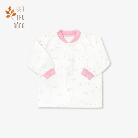Áo sơ sinh tay dài nút giữa  bo Mèo dày hồng