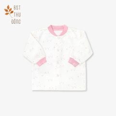 Áo sơ sinh tay dài nút giữa  bo Mèo dày hồng