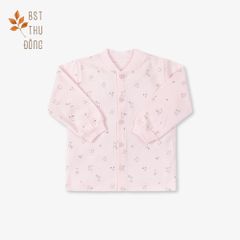 Áo sơ sinh tay dài nút giữa  bo Mèo Mây dày hồng