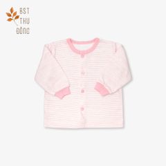 Áo sơ sinh tay dài nút giữa  bo Sọc dày hồng