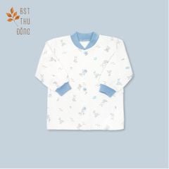 Áo sơ sinh tay dài nút giữa  bo Thỏ dày xanh