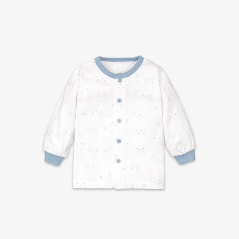 Áo sơ sinh tay dài nút giữa Mặt mèo xanh