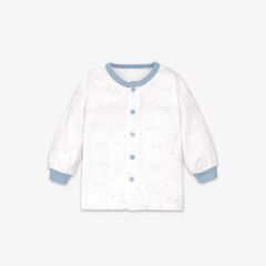 Áo sơ sinh tay dài nút giữa Mặt mèo xanh