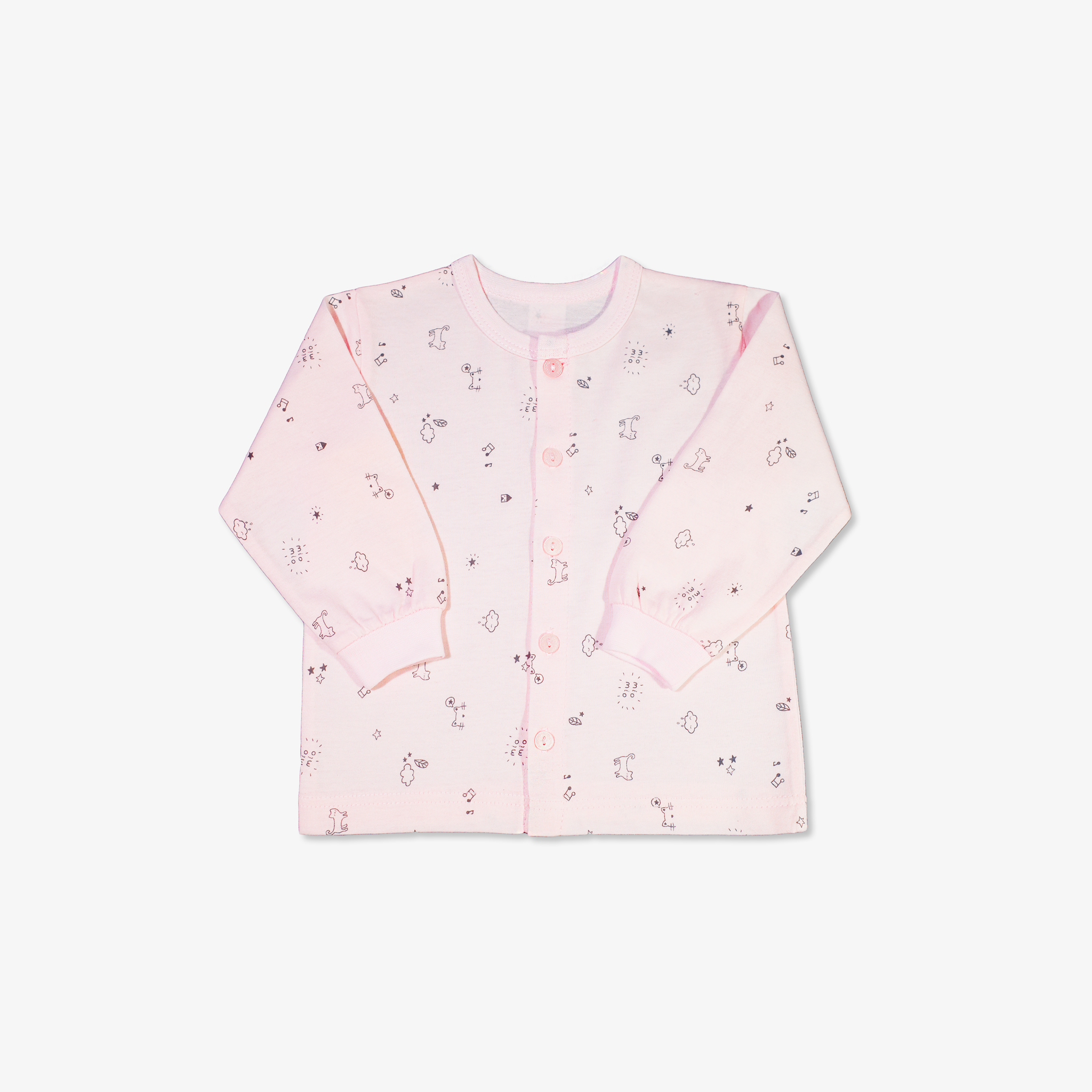 Áo sơ sinh tay dài nút giữa Mèo Mây hồng