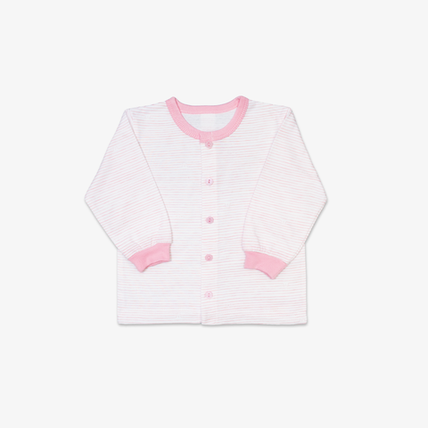 Áo sơ sinh tay dài nút giữa  bo Sọc hồng