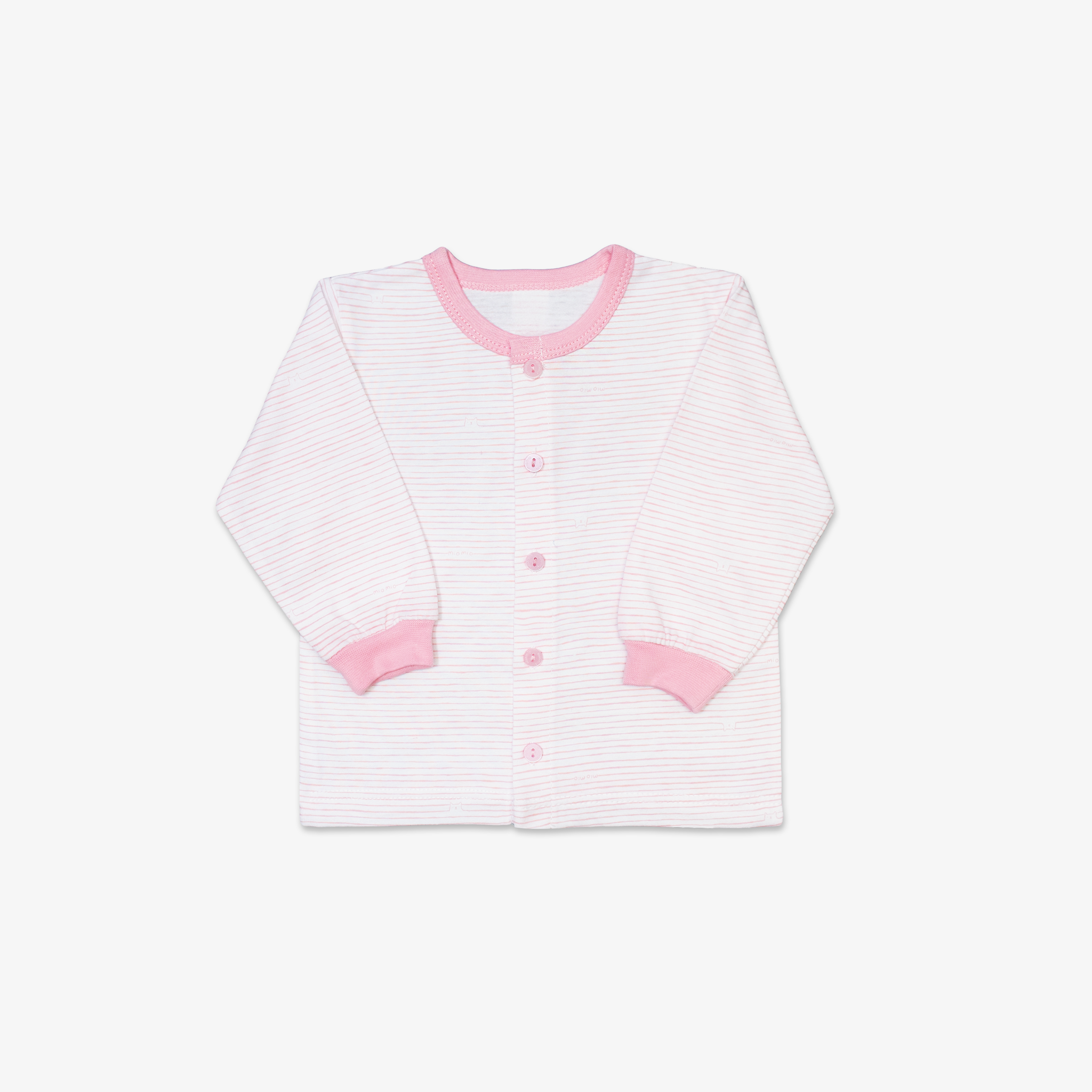 Áo sơ sinh tay dài nút giữa  bo Sọc hồng