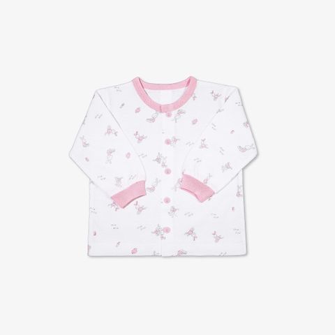 Áo sơ sinh tay dài nút giữa  Thỏ hồng