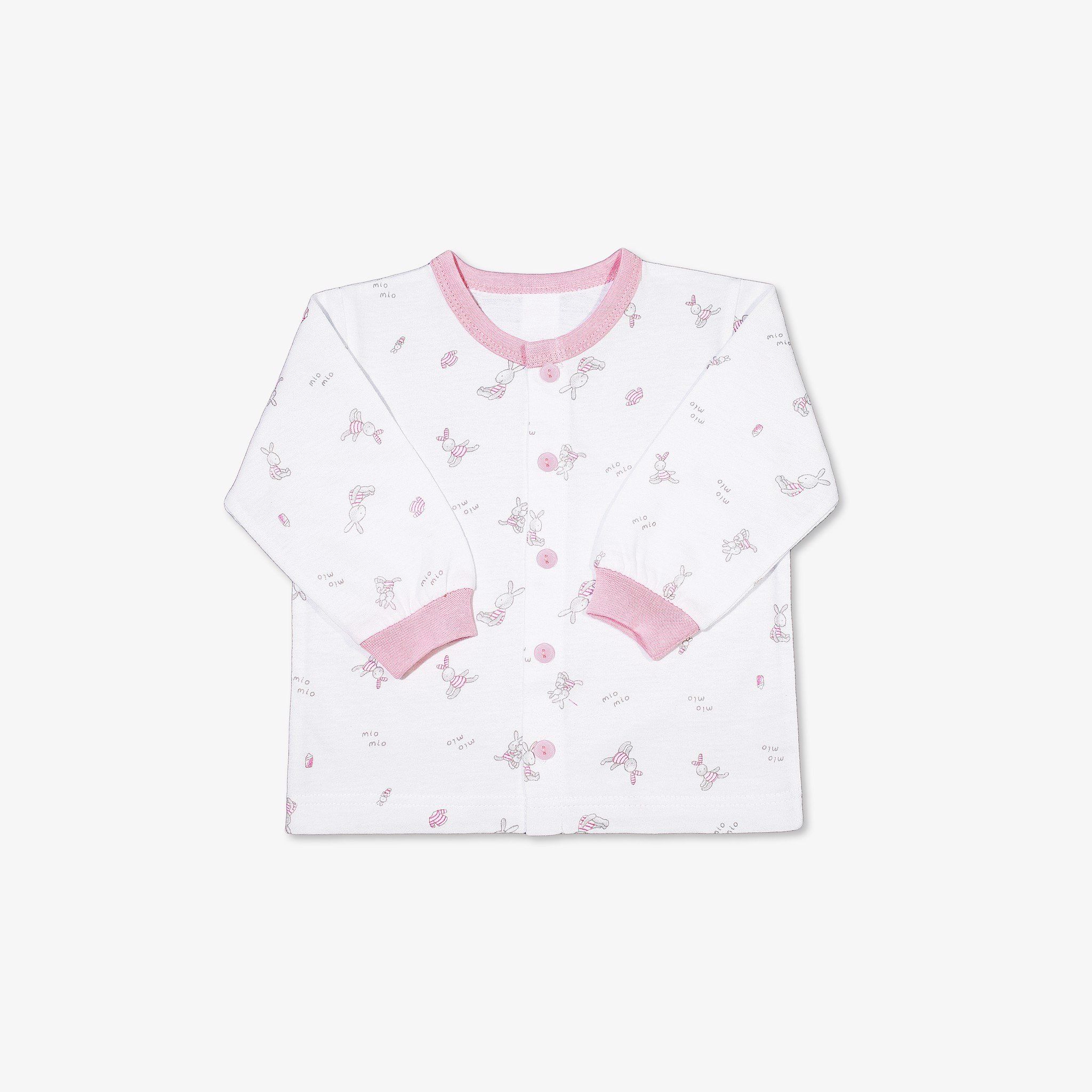 Áo sơ sinh tay dài nút giữa  Thỏ hồng