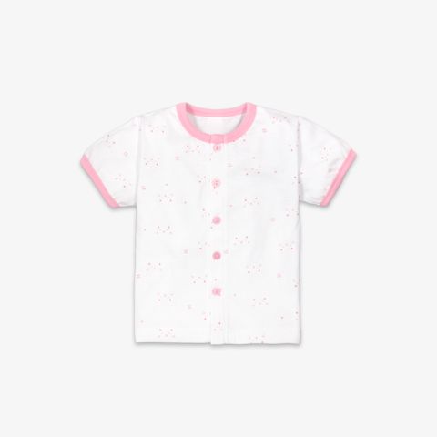 Áo sơ sinh tay ngắn nút giữa Mặt mèo hồng