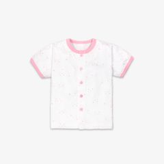 Áo sơ sinh tay ngắn nút giữa Mặt mèo hồng