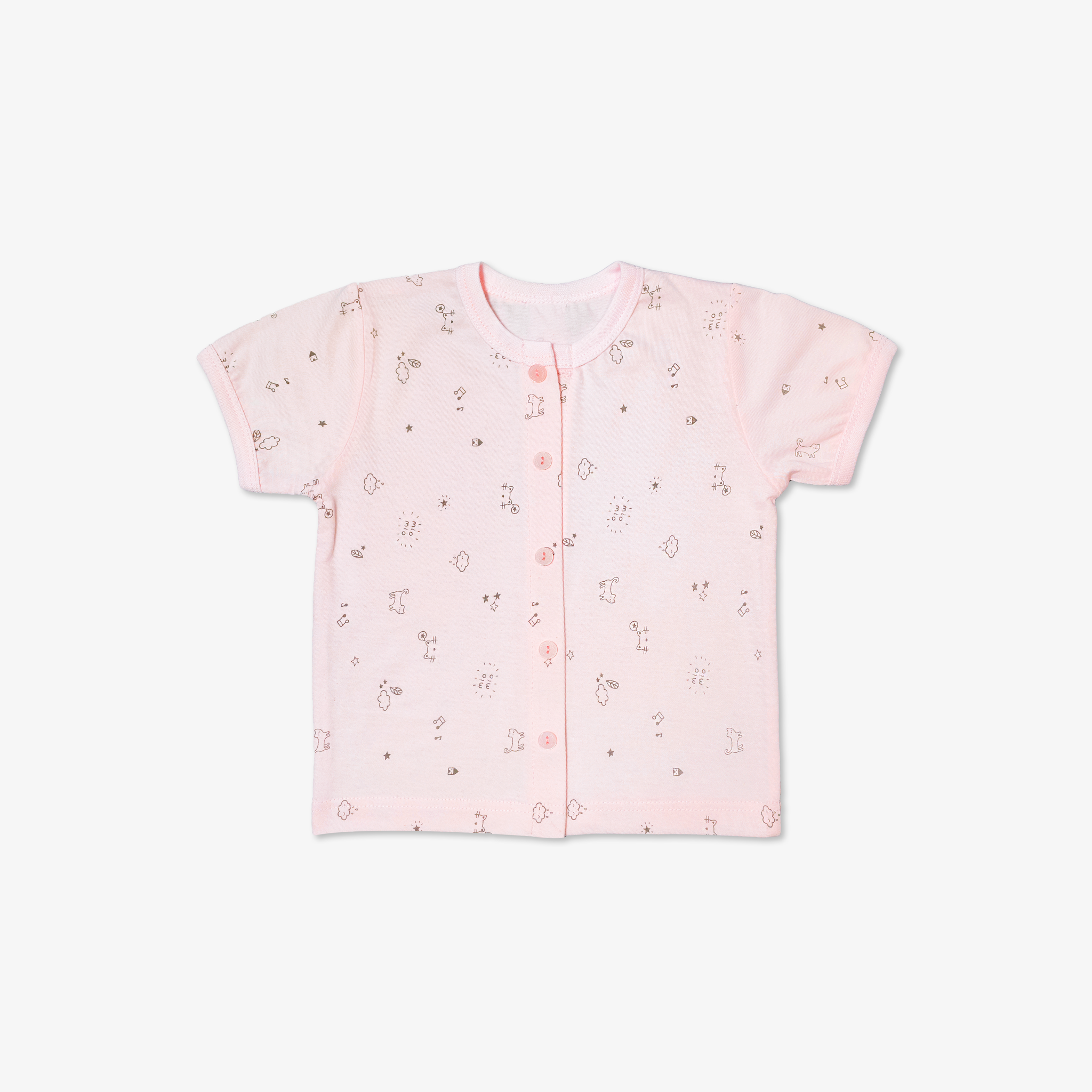 Áo sơ sinh tay ngắn nút giữa Mèo Mây hồng