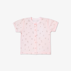 Áo sơ sinh tay ngắn nút giữa Mèo Mây hồng