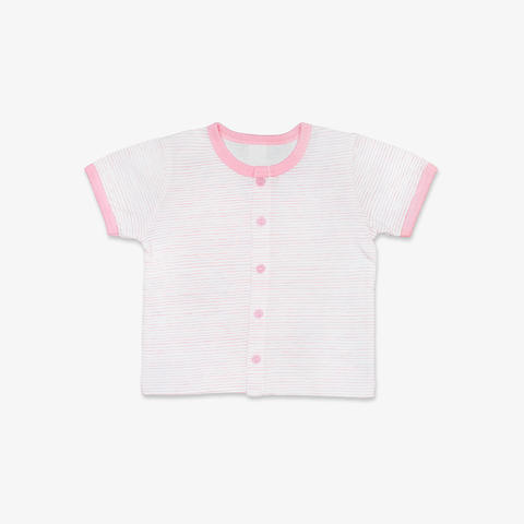 Áo sơ sinh tay ngắn nút giữa Sọc hồng