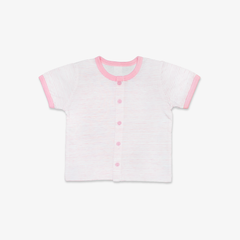 Áo sơ sinh tay ngắn nút giữa Sọc hồng