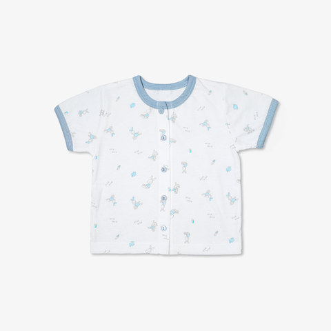 Áo sơ sinh tay ngắn nút giữa Thỏ xanh