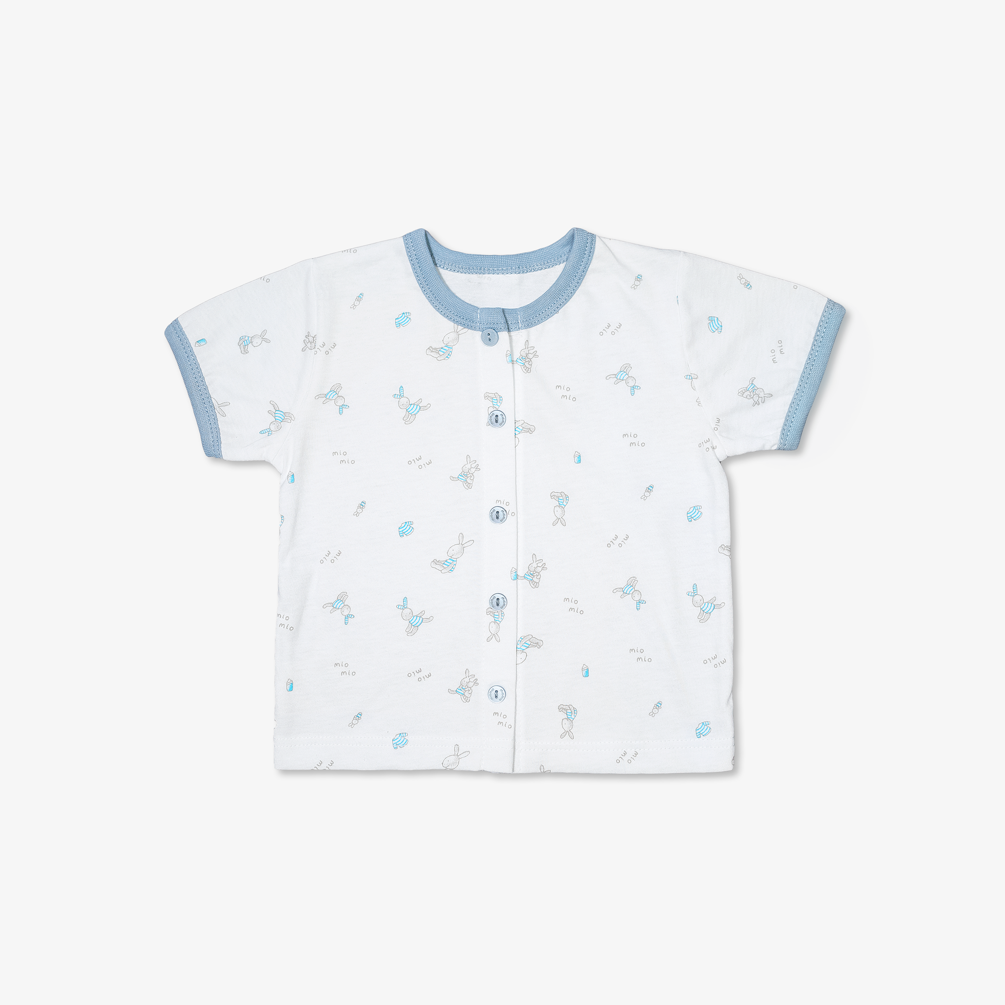 Áo sơ sinh tay ngắn nút giữa Thỏ xanh