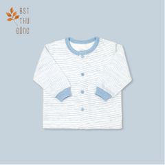 Áo sơ sinh tay dài nút giữa  bo Sọc dày xanh