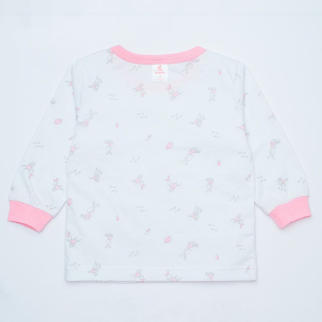 Áo sơ sinh tay dài nút vai bo Thỏ hồng