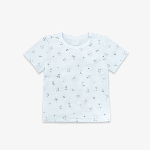 Áo sơ sinh  tay ngắn nút vai Mèo Mây xanh