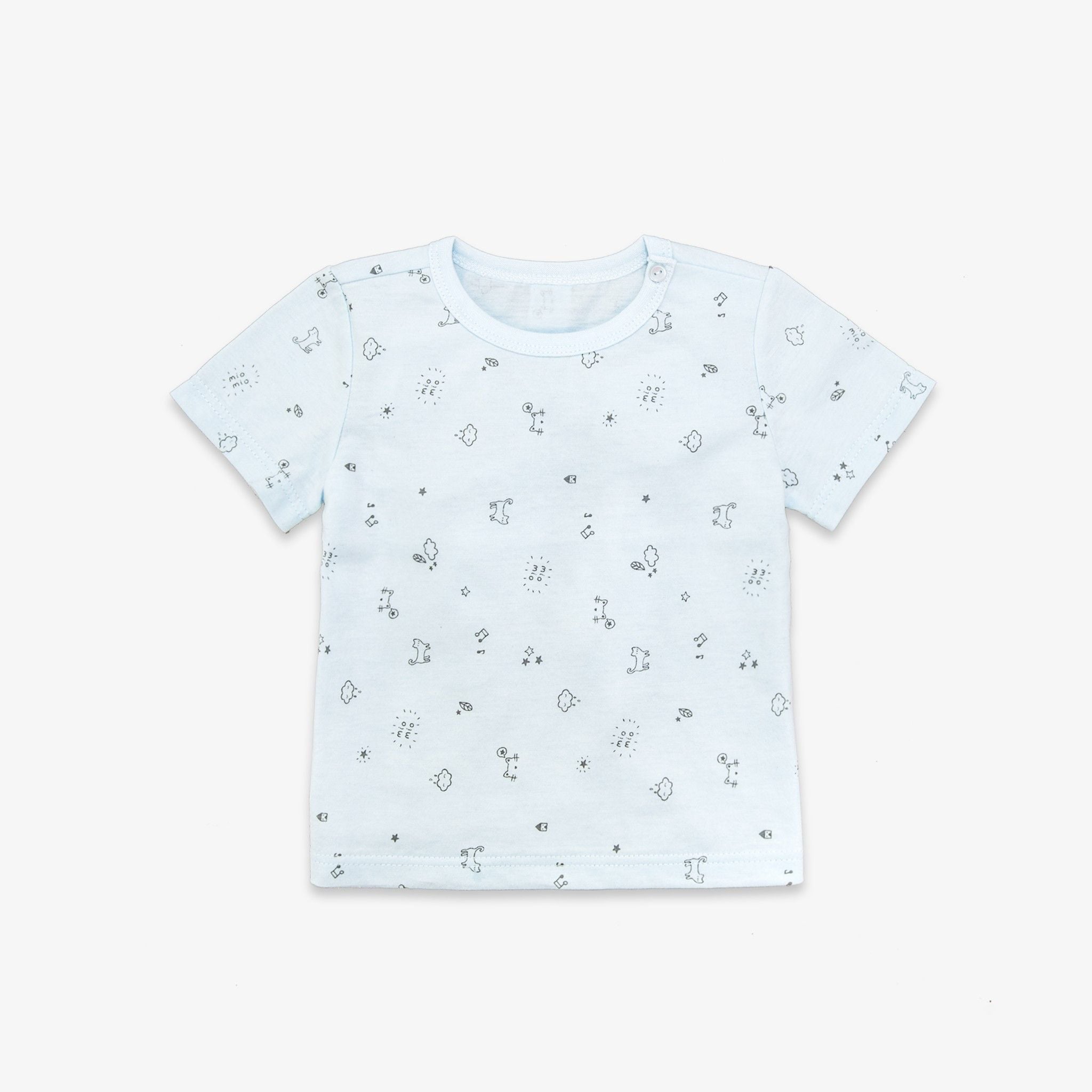 Áo sơ sinh  tay ngắn nút vai Mèo Mây xanh