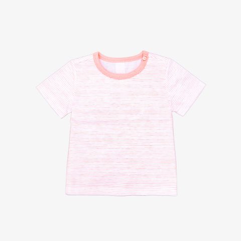 Áo sơ sinh  tay ngắn nút vai Sọc hồng