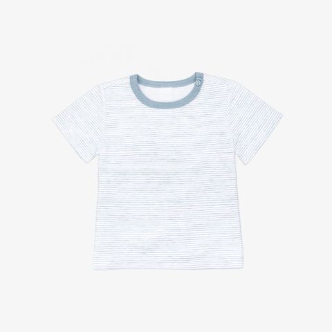 Áo sơ sinh tay ngắn nút vai Sọc xanh