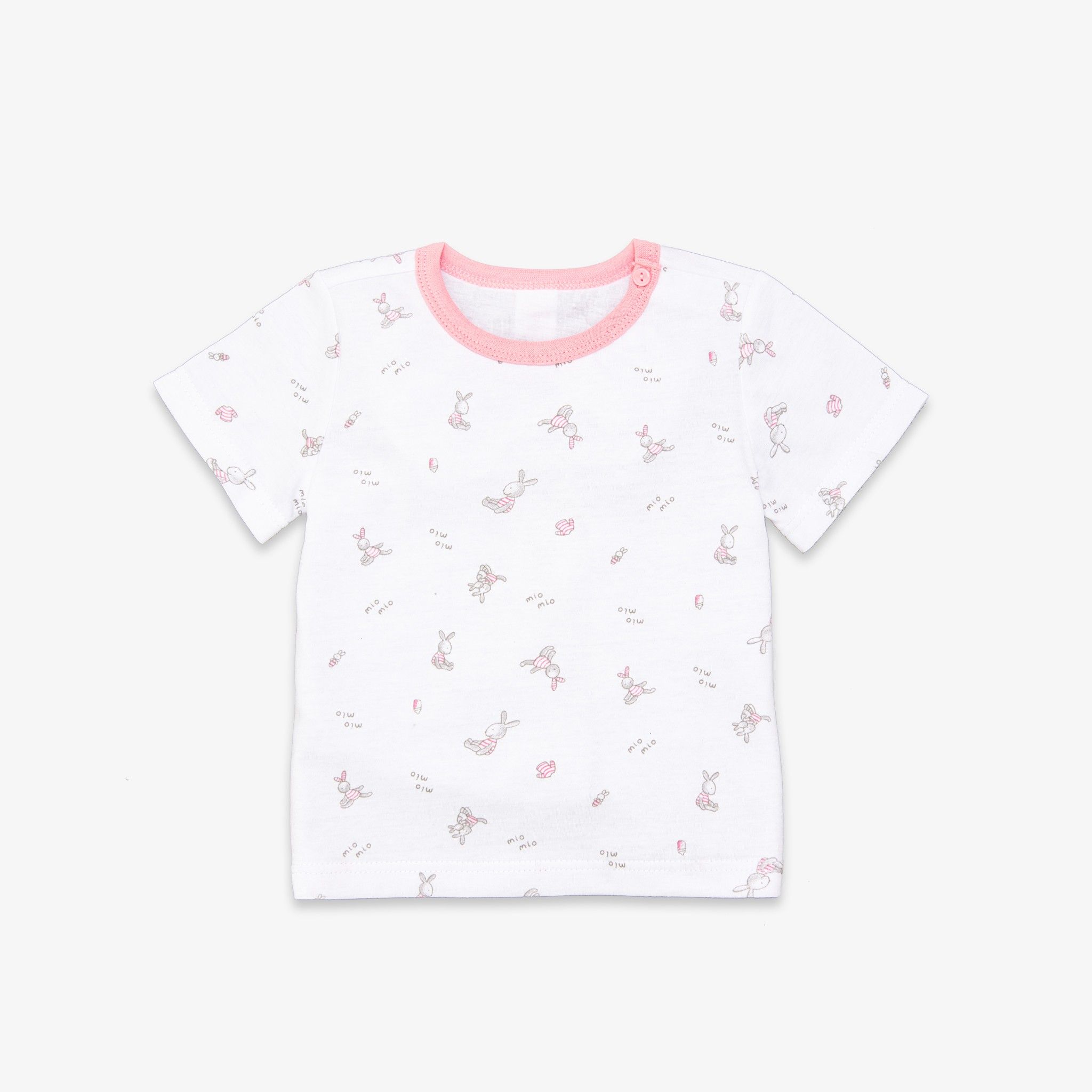 Áo sơ sinh  tay ngắn nút vai Thỏ hồng