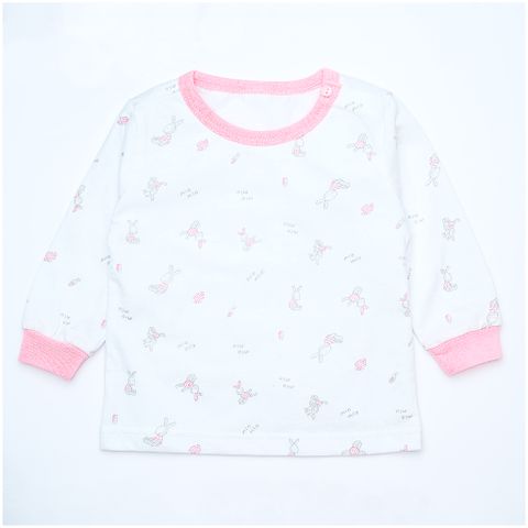 Áo sơ sinh tay dài nút vai bo Thỏ hồng