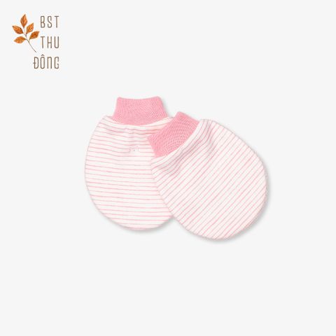 Set 2 đôi bao tay sơ sinh bo Sọc dày hồng