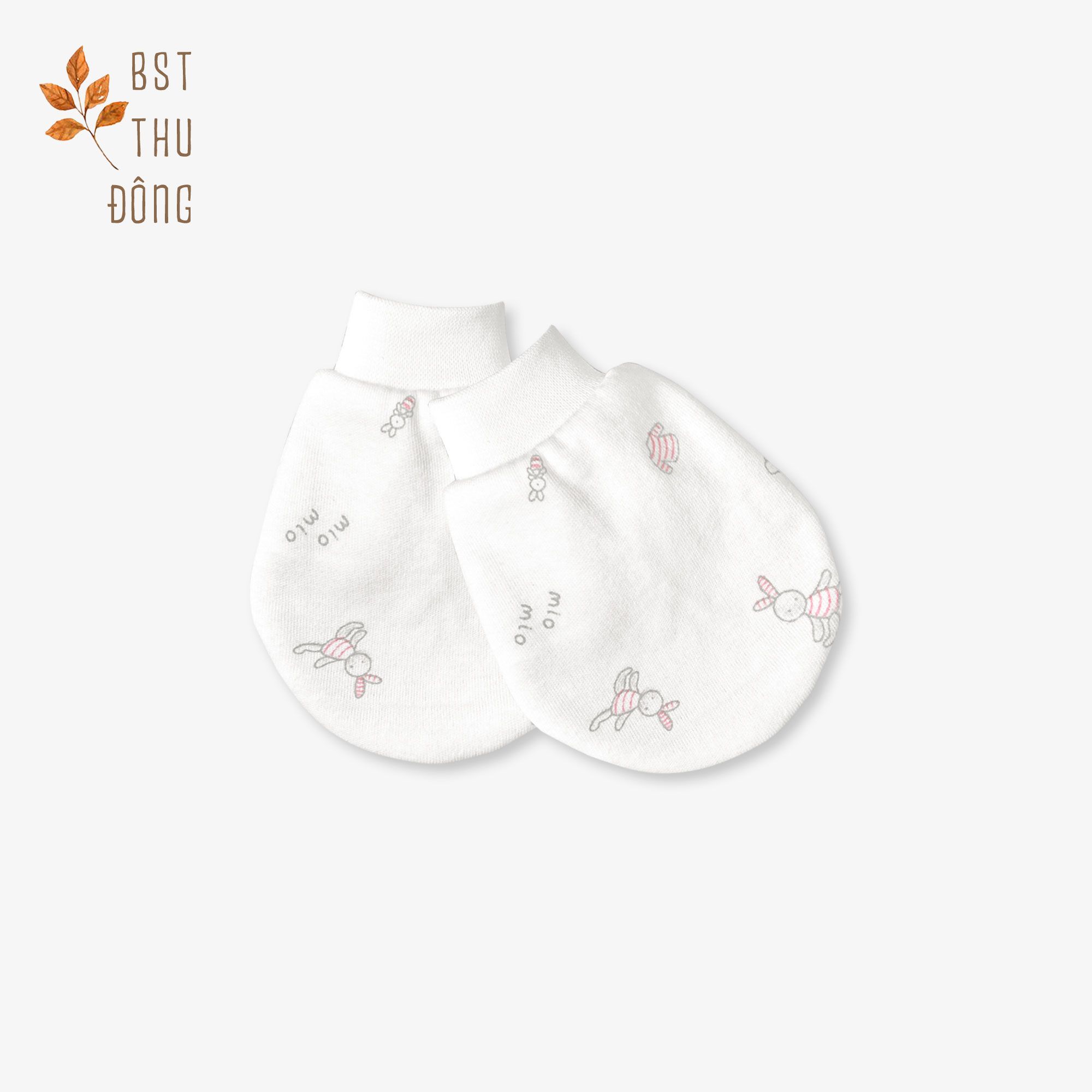 Set 2 đôi bao tay sơ sinh bo Thỏ dày hồng