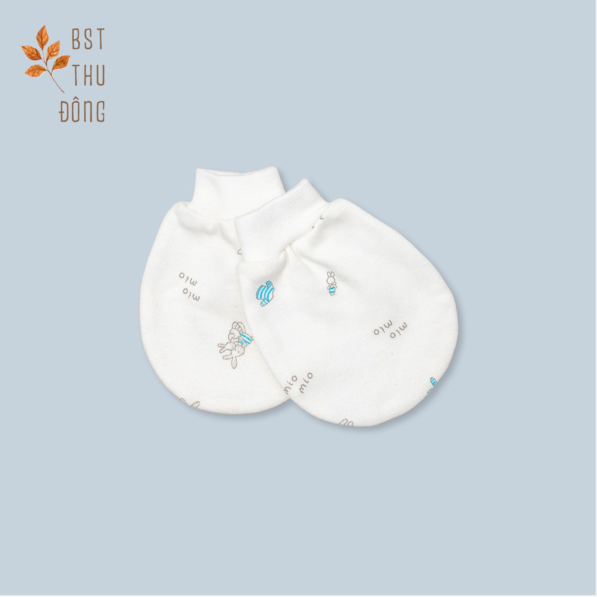 Set 2 đôi bao tay sơ sinh bo Thỏ dày xanh