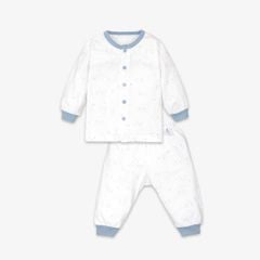 Bộ quần áo sơ sinh tay dài nút giữa mặt mèo xanh