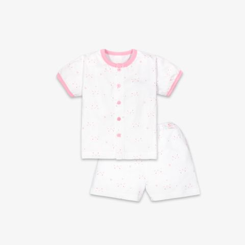 Bộ quần áo sơ sinh ngắn Mặt Mèo hồng