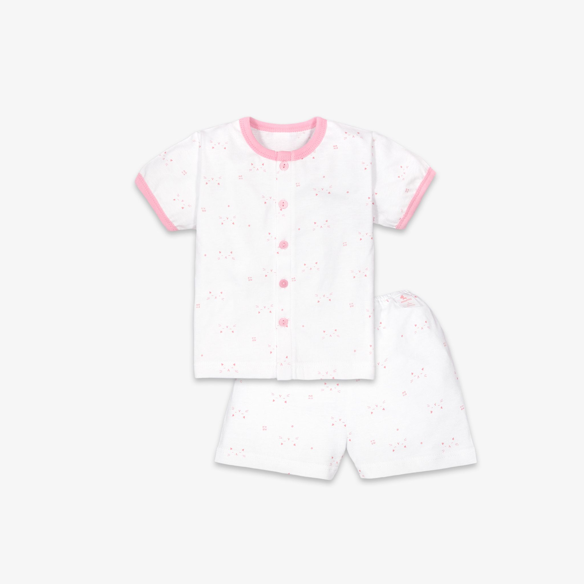 Bộ quần áo sơ sinh ngắn Mặt Mèo hồng