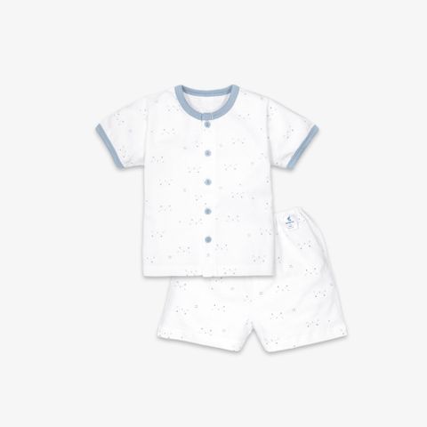 Bộ quần áo sơ sinh ngắn Mặt Mèo xanh