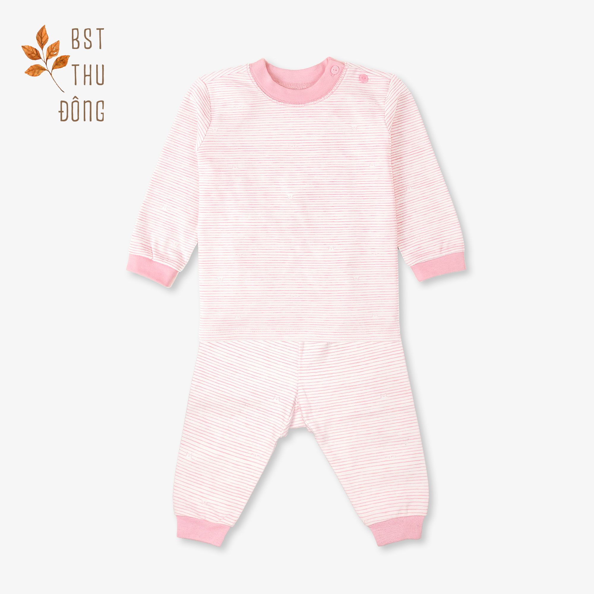 Bộ sơ sinh đông nút vai Sọc hồng