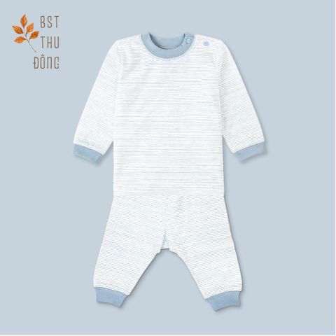 Bộ sơ sinh đông nút vai Sọc xanh