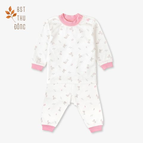 Bộ quần áo sơ sinh đông nút vai Thỏ hồng