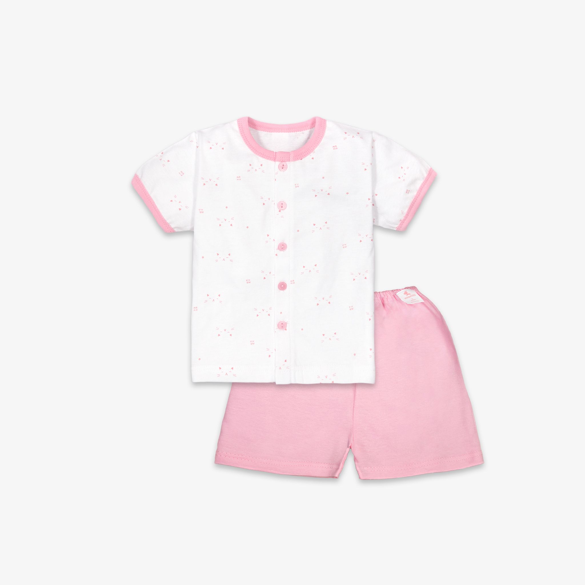 Bộ quần áo sơ sinh ngắn Mặt Mèo hồng/ trơn