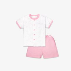 Bộ quần áo sơ sinh ngắn Mặt Mèo hồng/ trơn