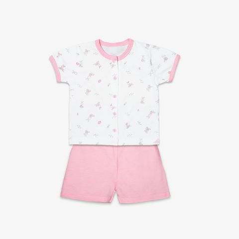Bộ quần áo sơ sinh ngắn Thỏ hồng/trơn