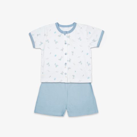 Bộ quần áo sơ sinh ngắn Thỏ xanh/trơn