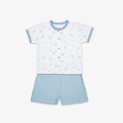 Bộ quần áo sơ sinh ngắn Thỏ xanh/trơn