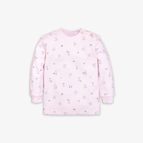 Áo sơ sinh tay dài nút vai bo Mèo Mây dày hồng