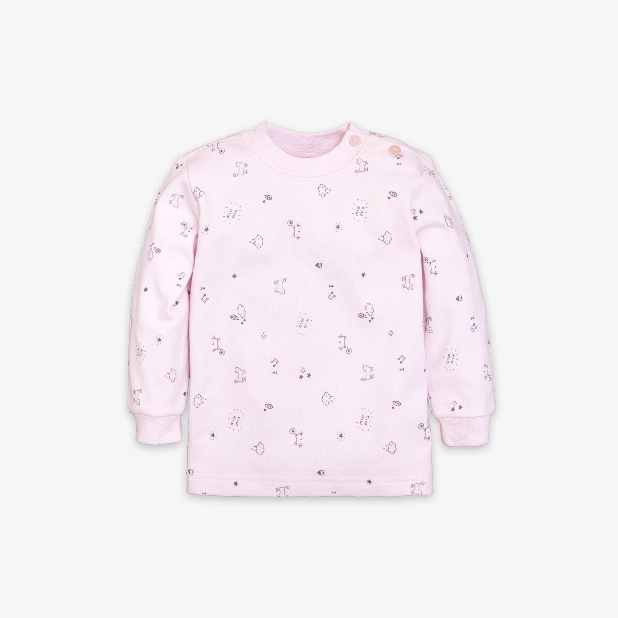 Áo sơ sinh tay dài nút vai bo Mèo Mây dày hồng