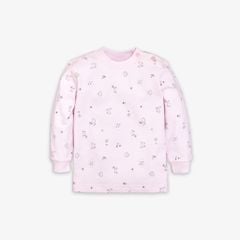 Áo sơ sinh tay dài nút vai bo Mèo Mây dày hồng