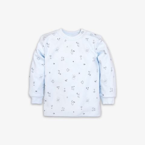 Áo sơ sinh tay dài nút vai bo Mèo Mây dày xanh